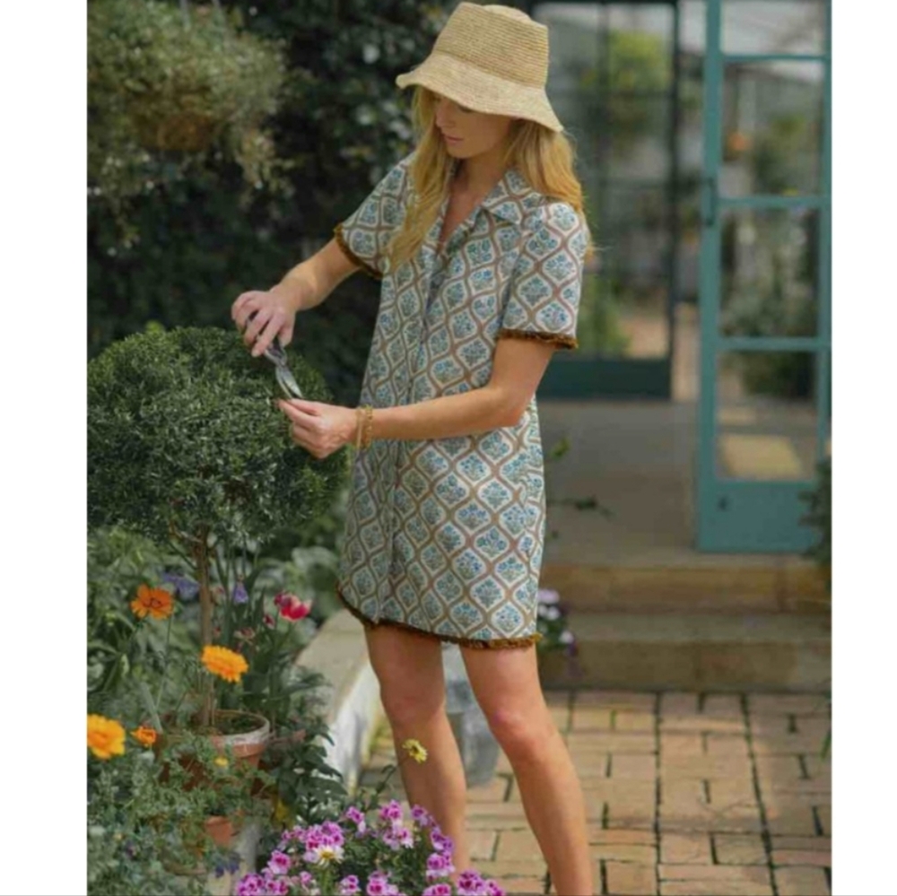 Tuckernuck blue/green and Cream Patterned Mini Dress